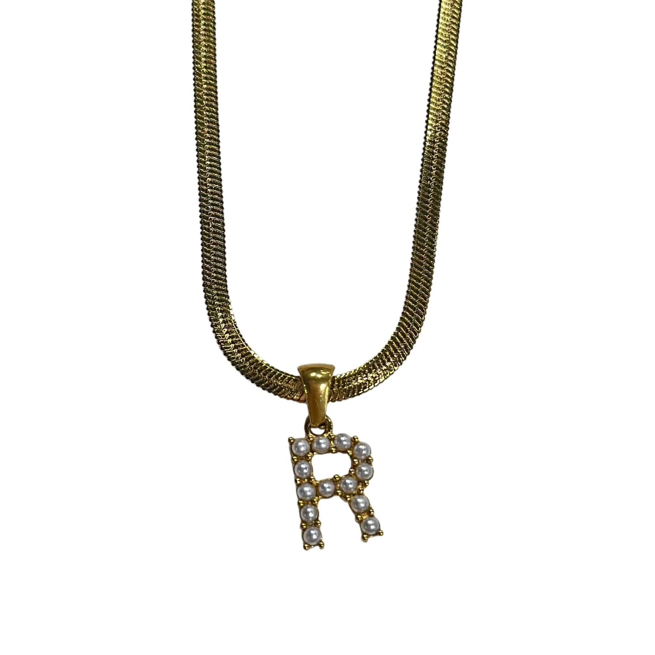 Pearl Letter Herringbone Necklace
