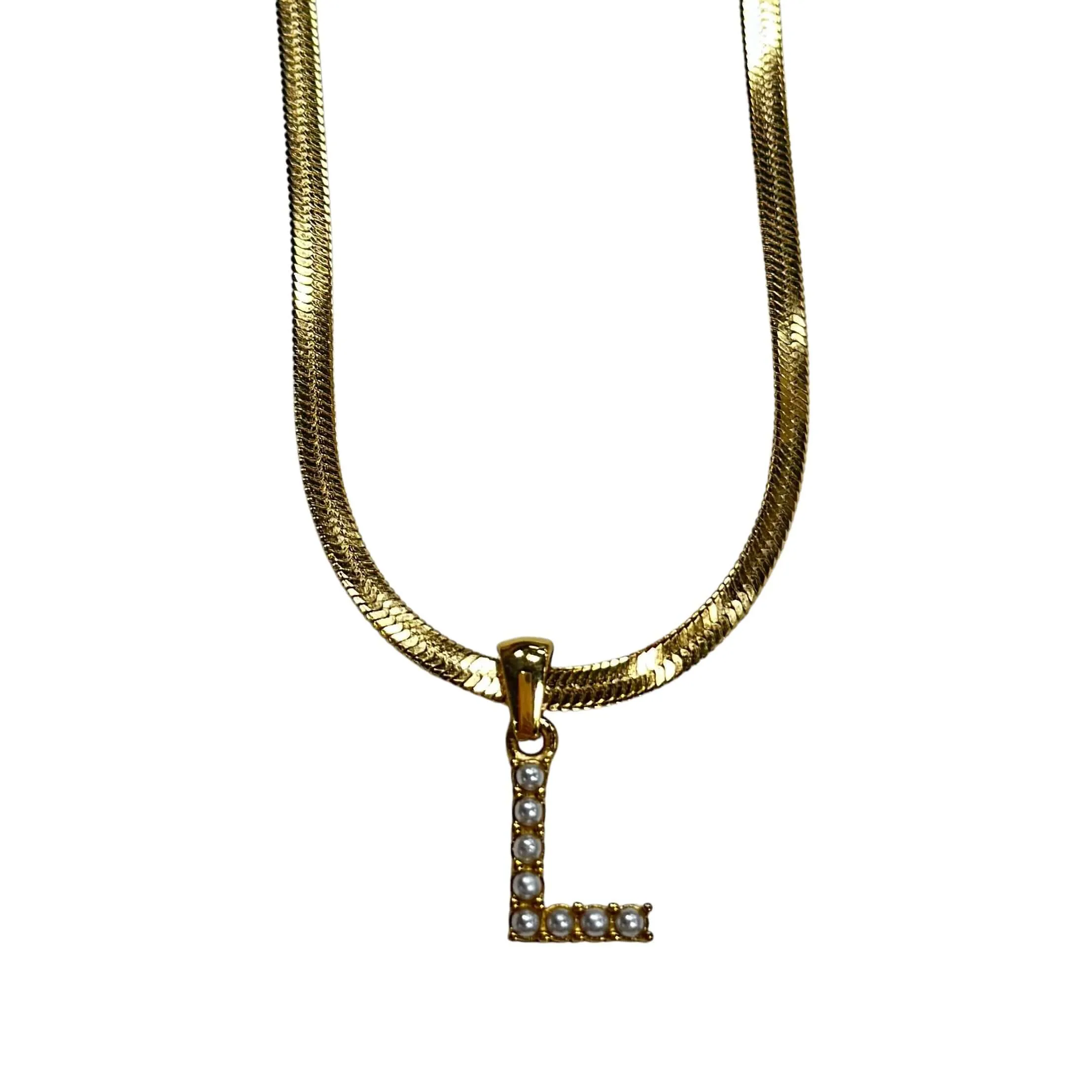 Pearl Letter Herringbone Necklace