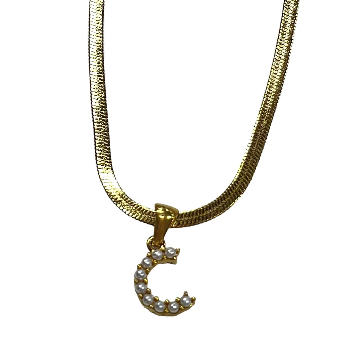 Pearl Letter Herringbone Necklace