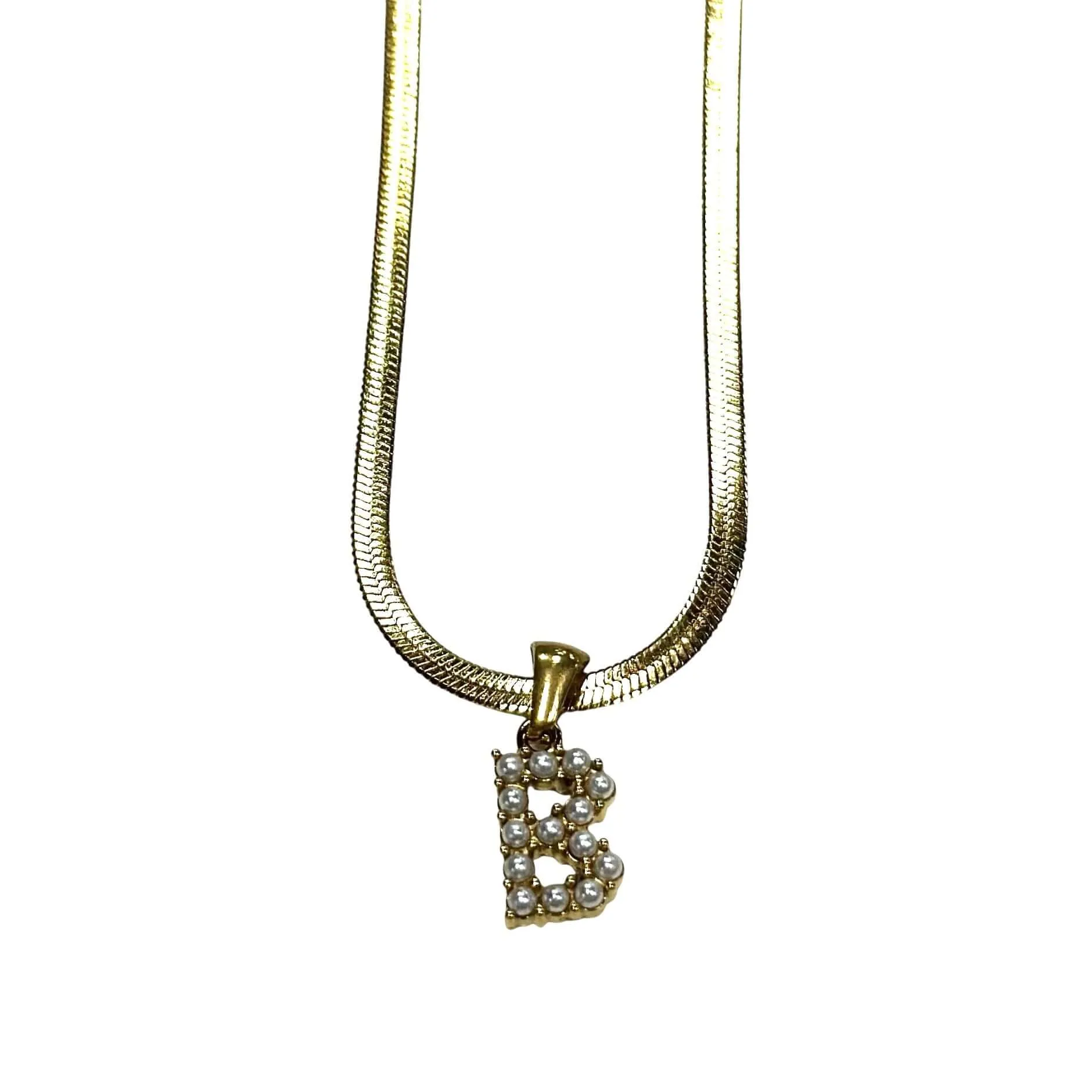 Pearl Letter Herringbone Necklace