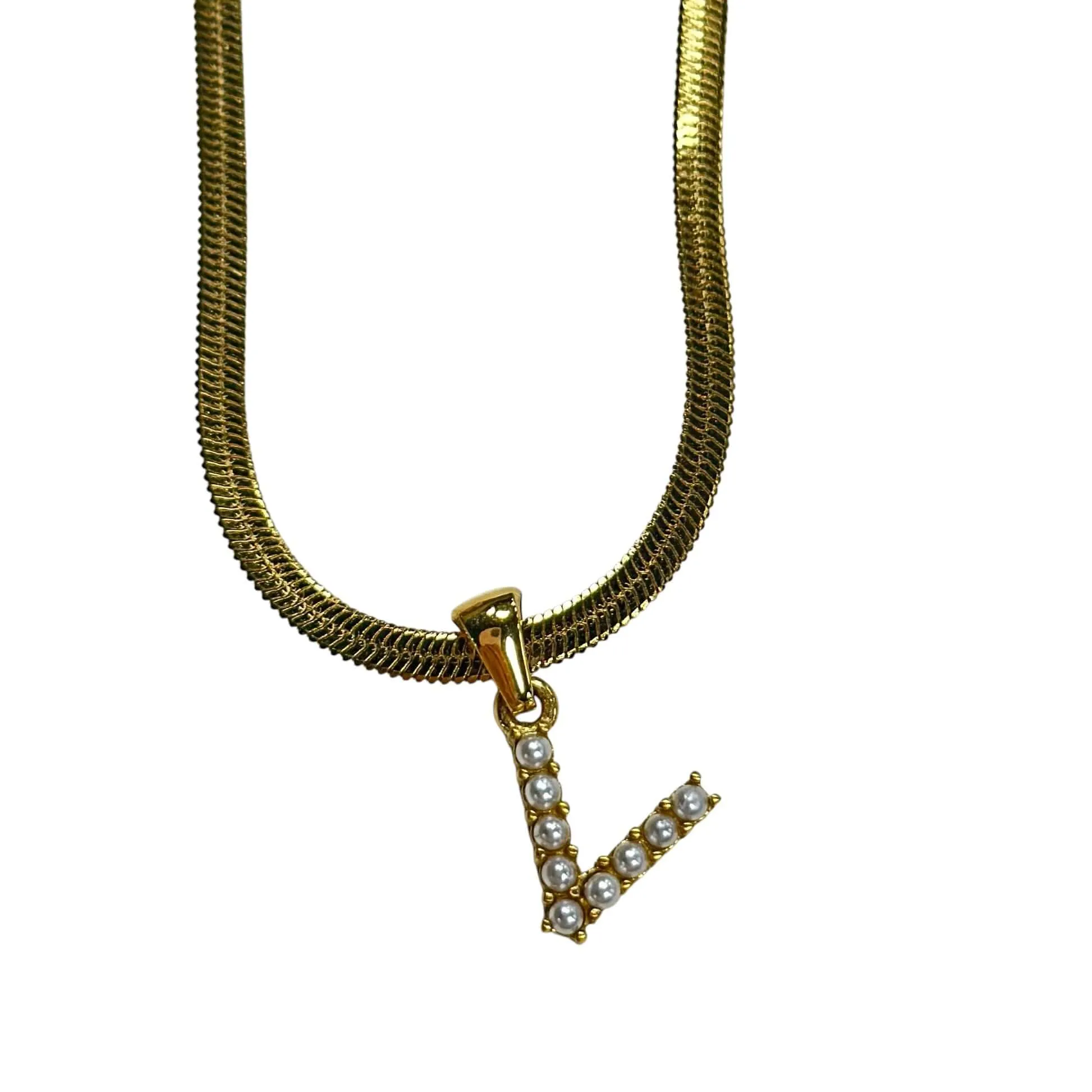 Pearl Letter Herringbone Necklace
