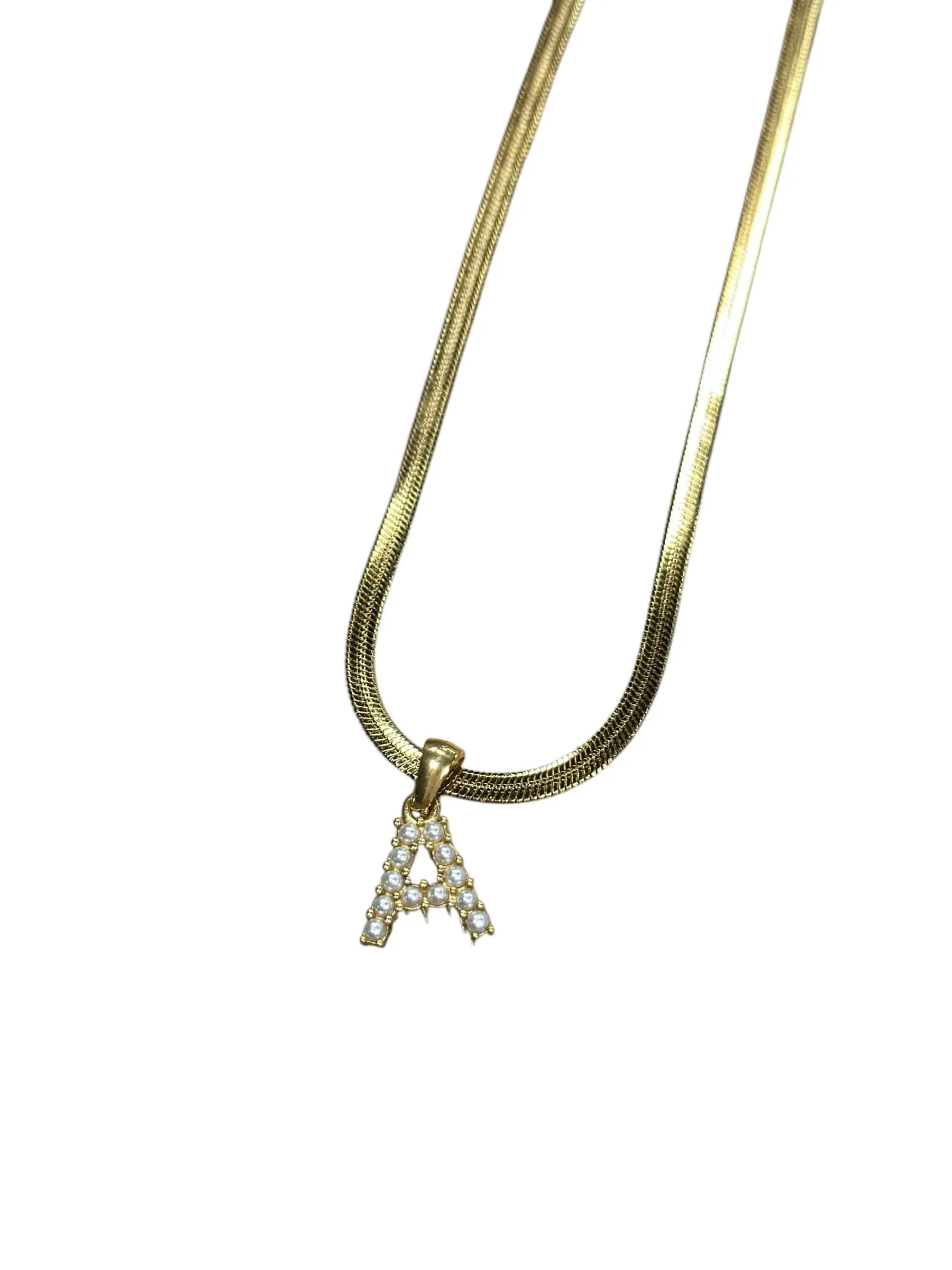 Pearl Letter Herringbone Necklace