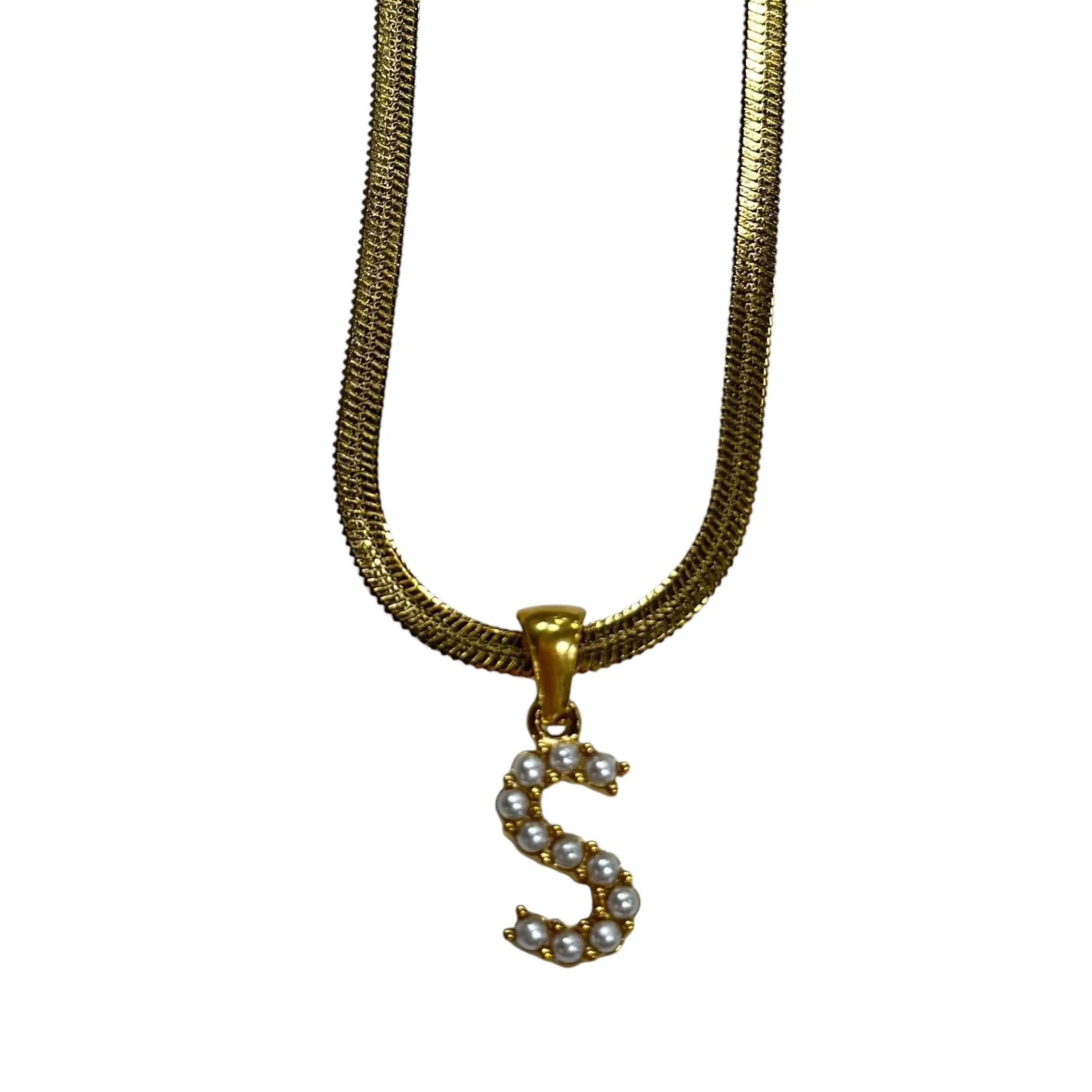 Pearl Letter Herringbone Necklace