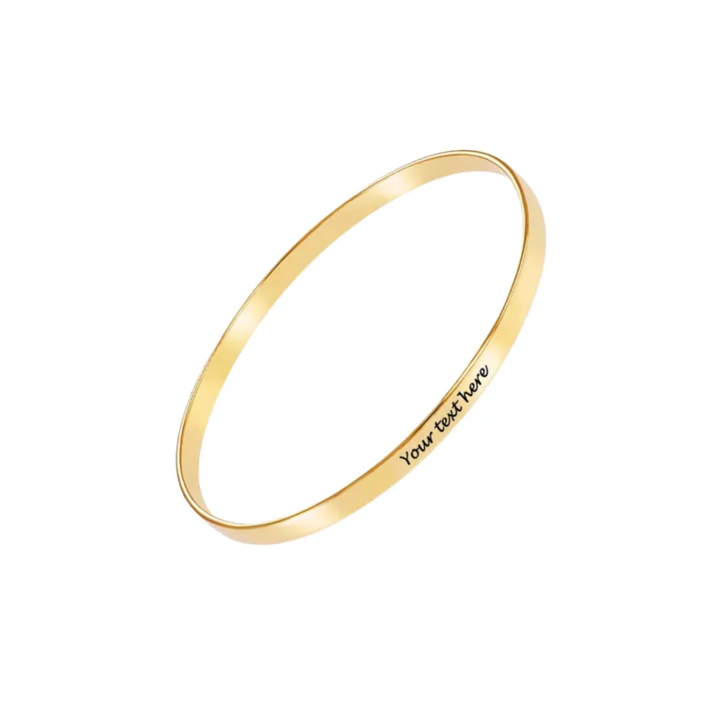 Personalized Simple Carved Bracelet 925 Sterling Silver or 18K Yellow Gold Over Name Engraved Bangle Bracelet for Women