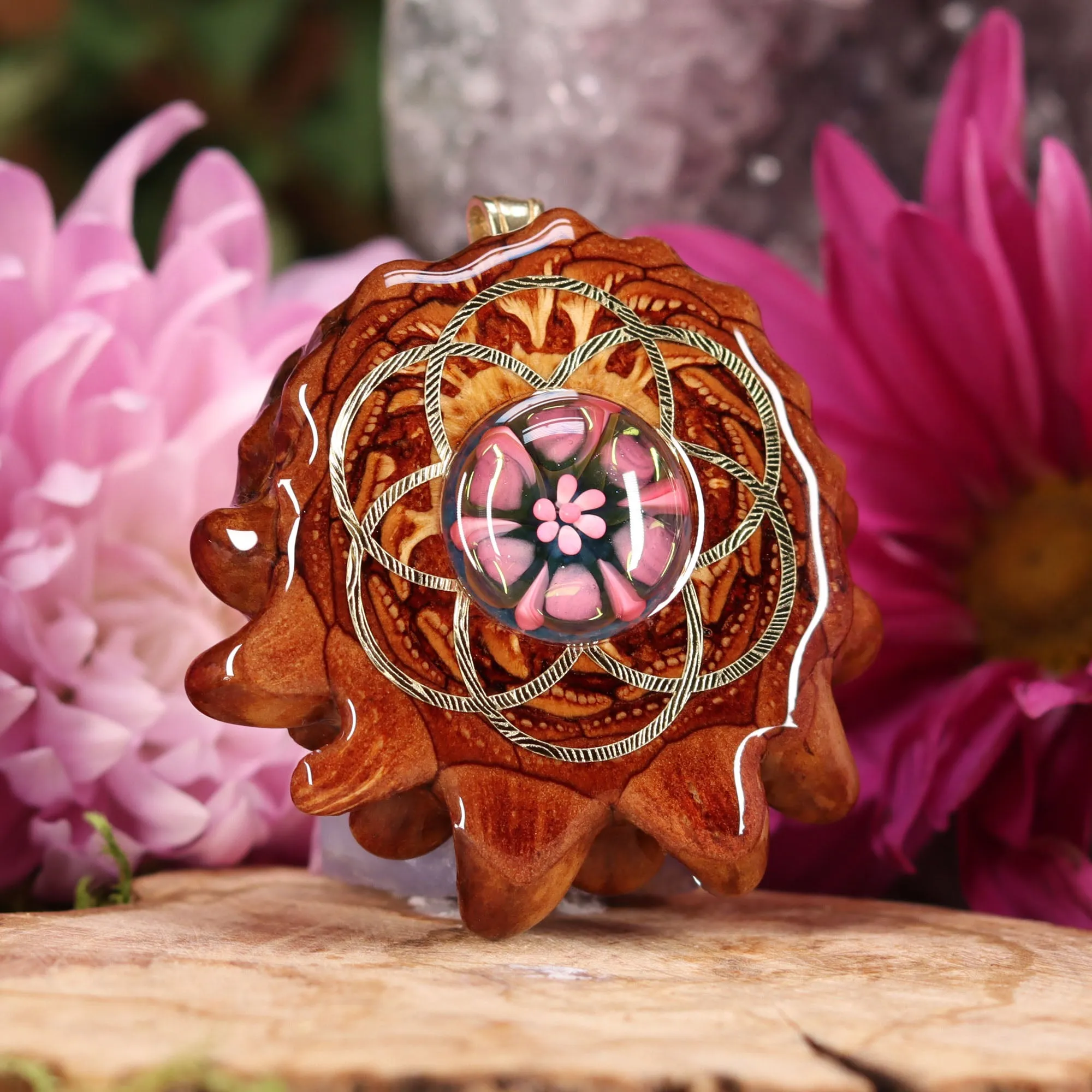 Pink Phoenix Orchid Glass with Gold Seed of Life