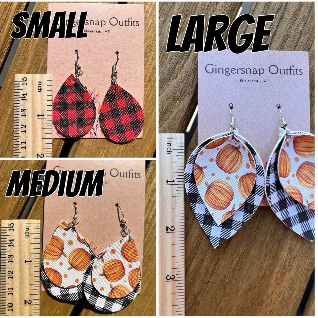 Plaid Pumpkins Halloween Small Curved Gingersnap Original Earrings