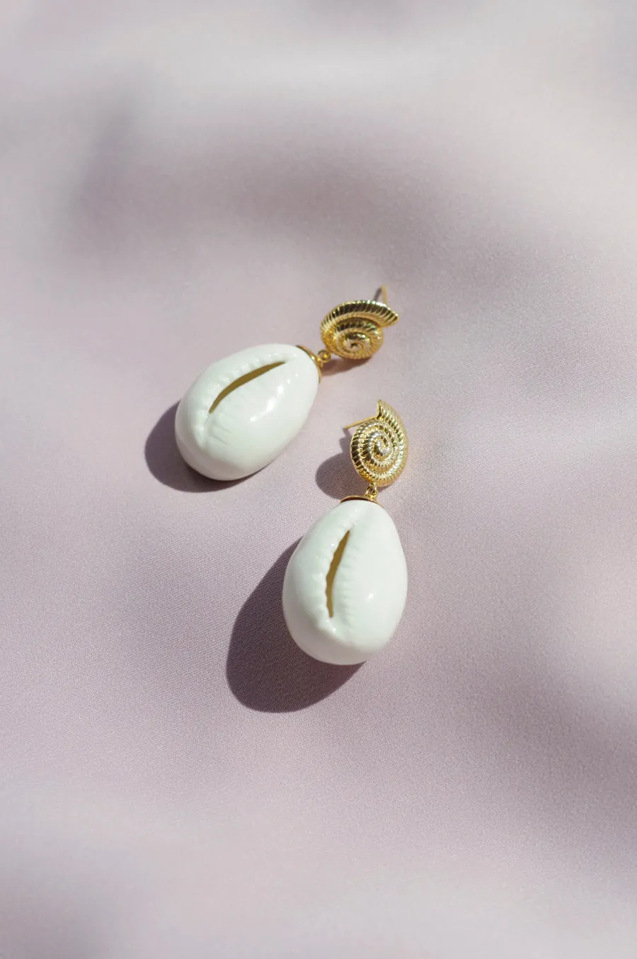 Porcelain Cowrie Shell Teardrop Earrings
