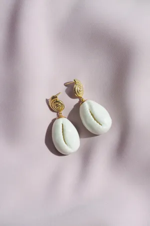 Porcelain Cowrie Shell Teardrop Earrings