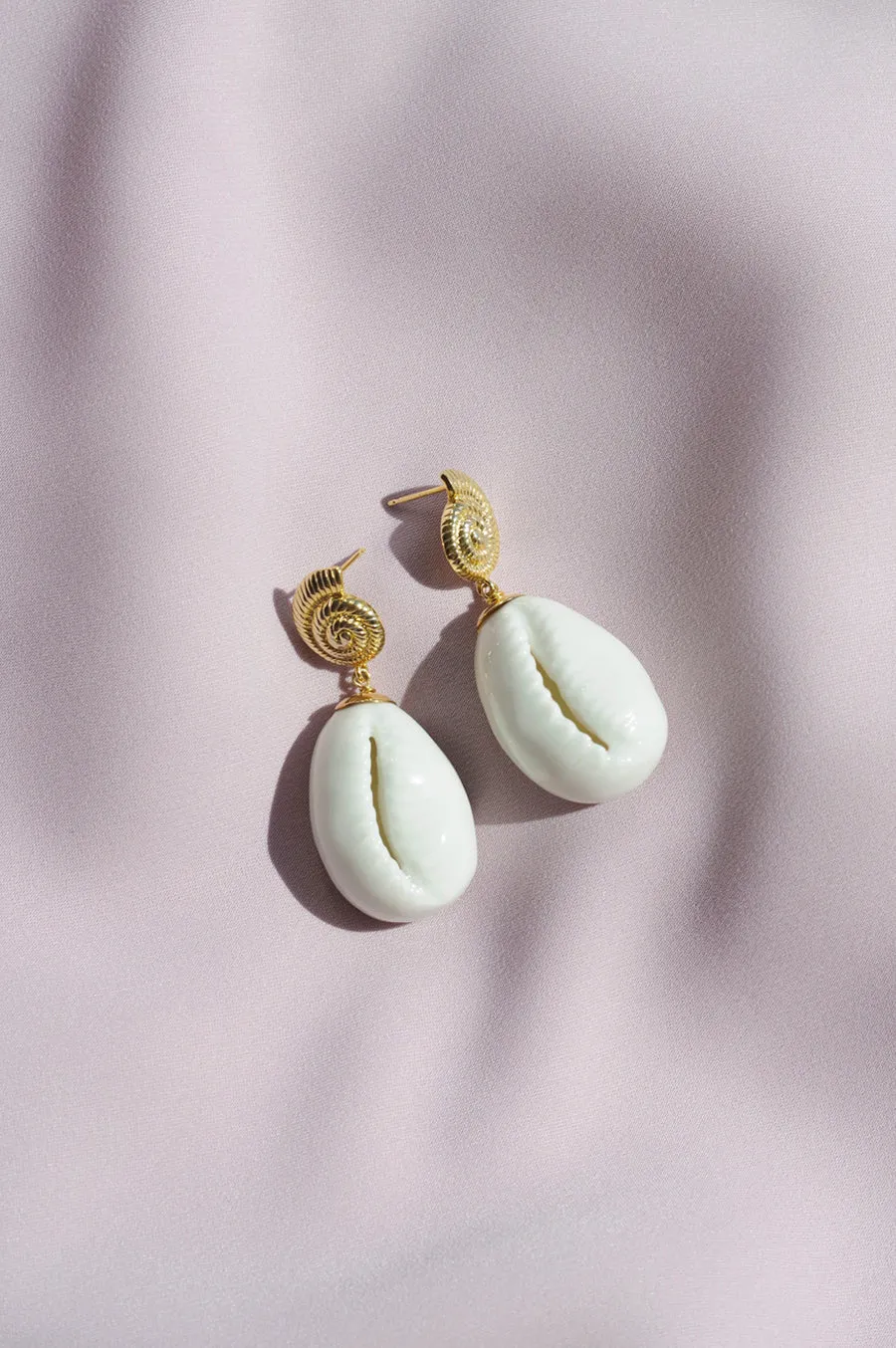 Porcelain Cowrie Shell Teardrop Earrings