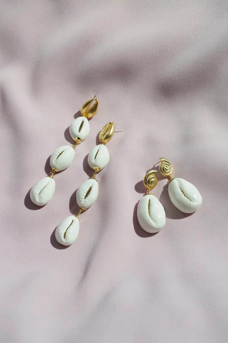 Porcelain Cowrie Shell Teardrop Earrings