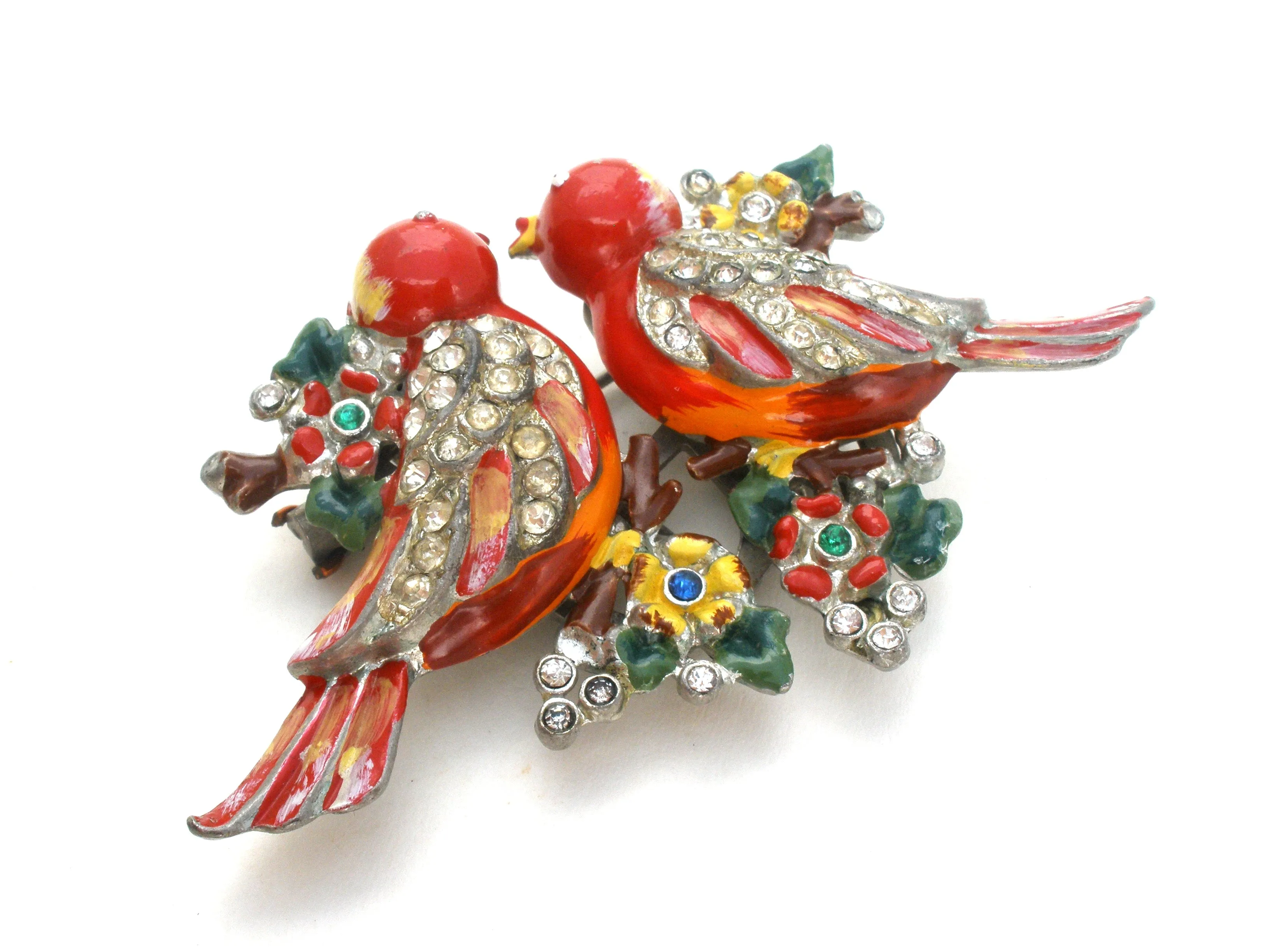 Red Coro Duette Fur Clip Love Birds Brooch Adolf Katz
