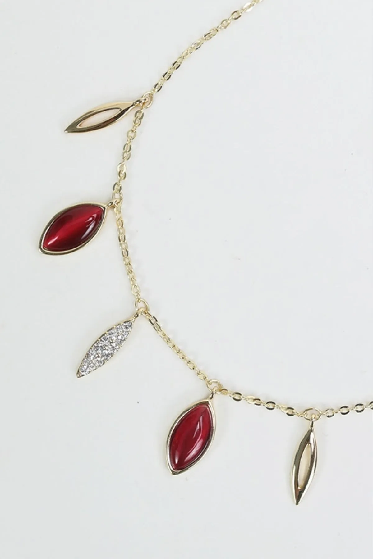 Red Crystal Drop Gold Necklace