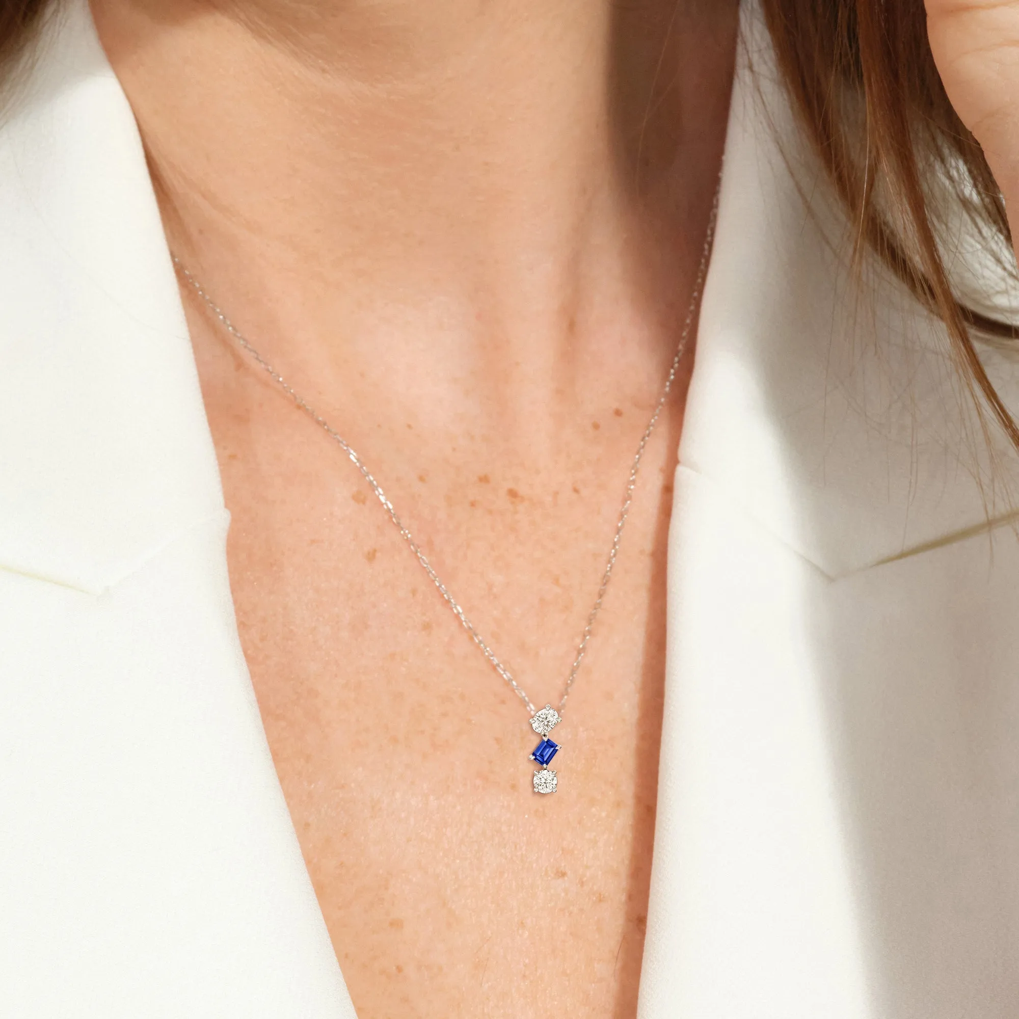 Sapphire and Diamond Sleek Sparkle Necklace
