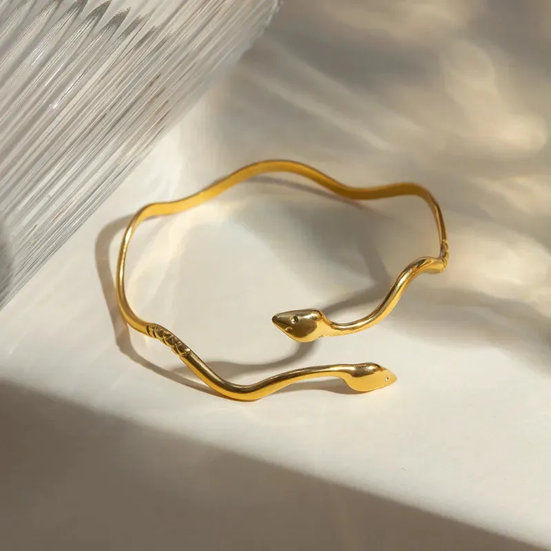 Serpent Wave Gold Bangle