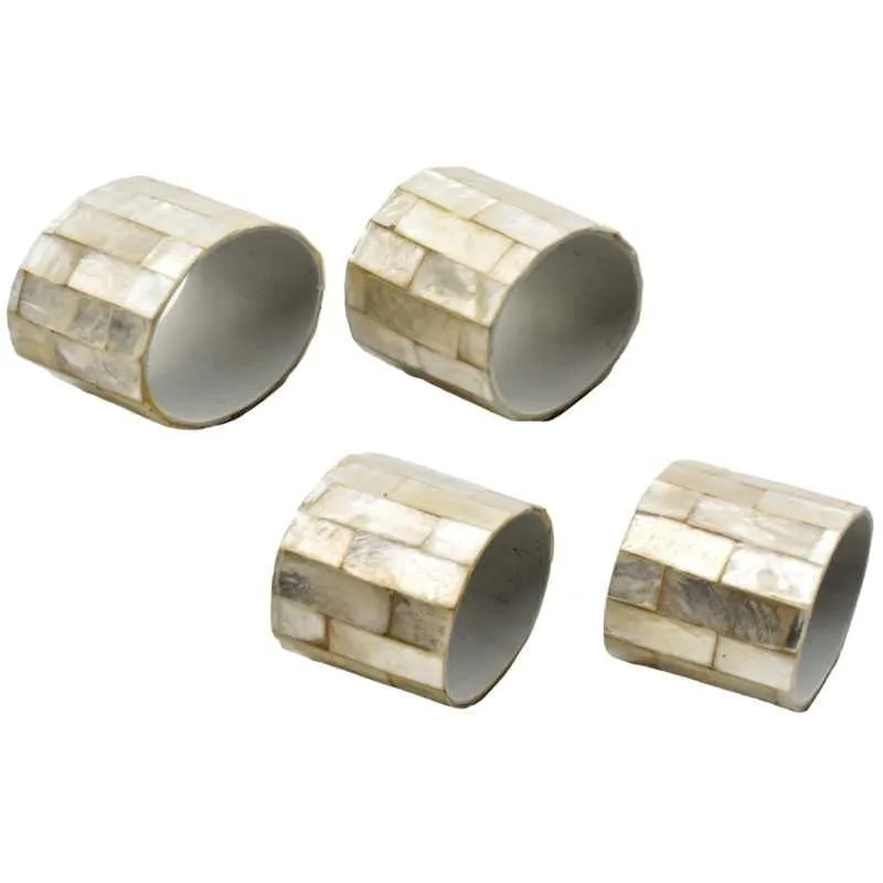 SET OF 4 NAPKIN RINGS MOTHER OF PEARL WHITE 4x5x4cm