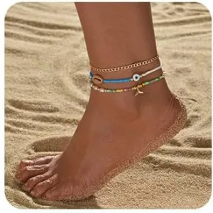 Shell Anklets 3Pcs Boho Beach Ankle Bracelet Starfish Shell Anklet Jewelry for women