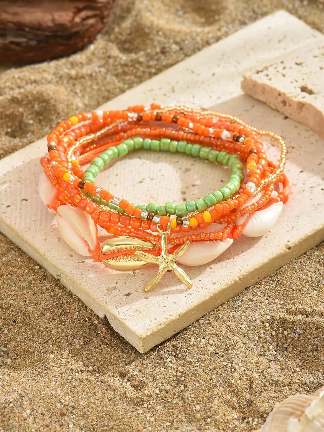 Shell Anklets Bracelet for Women Colorful Stackable Puka Shell Anklet Boho Seashell Beaded Anklet Hawaii Summer Beach Waterproof Surfer Starfish Anklets for Women