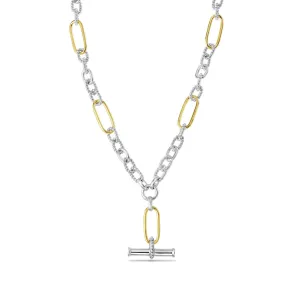 Silver & 18K Gold Italian Cable T-Bar Necklace