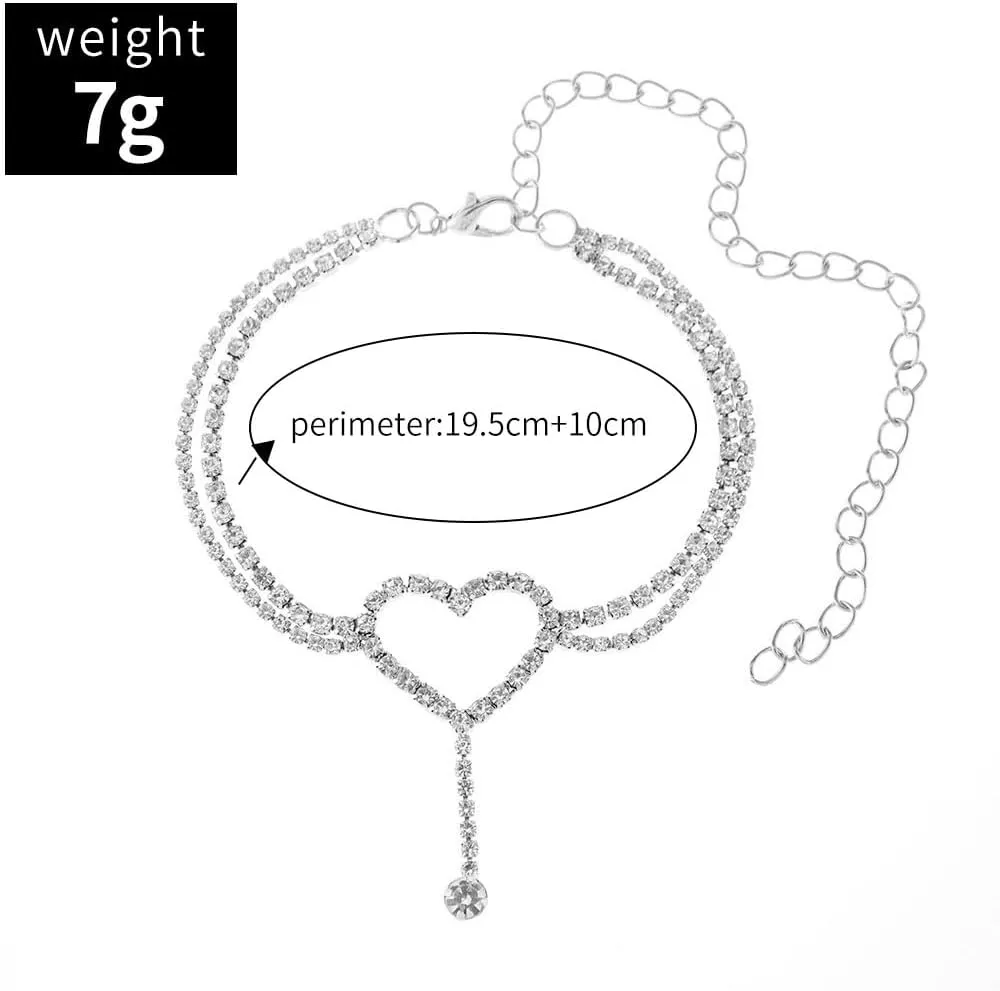 Silver Ankle Bracelets for Women Dainty Cuba Link Chain Anklets Cross Butterfly Dollar Heart Rhinestone Charm Link Anklet Summer Beach Foot Chain for Women Gilrs