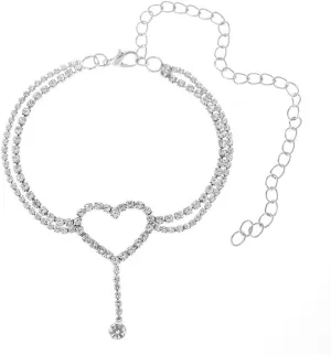 Silver Ankle Bracelets for Women Dainty Cuba Link Chain Anklets Cross Butterfly Dollar Heart Rhinestone Charm Link Anklet Summer Beach Foot Chain for Women Gilrs