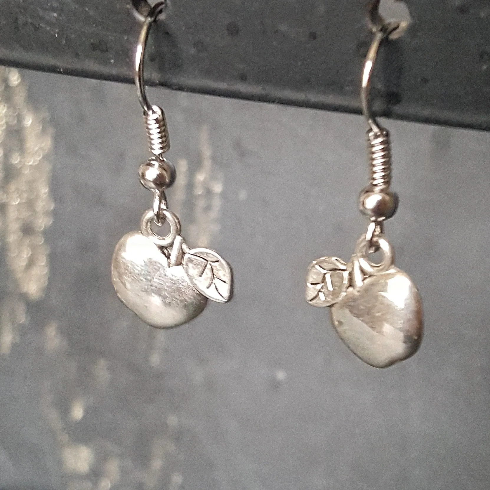 Silver Apple Earrings Teacher Gift
