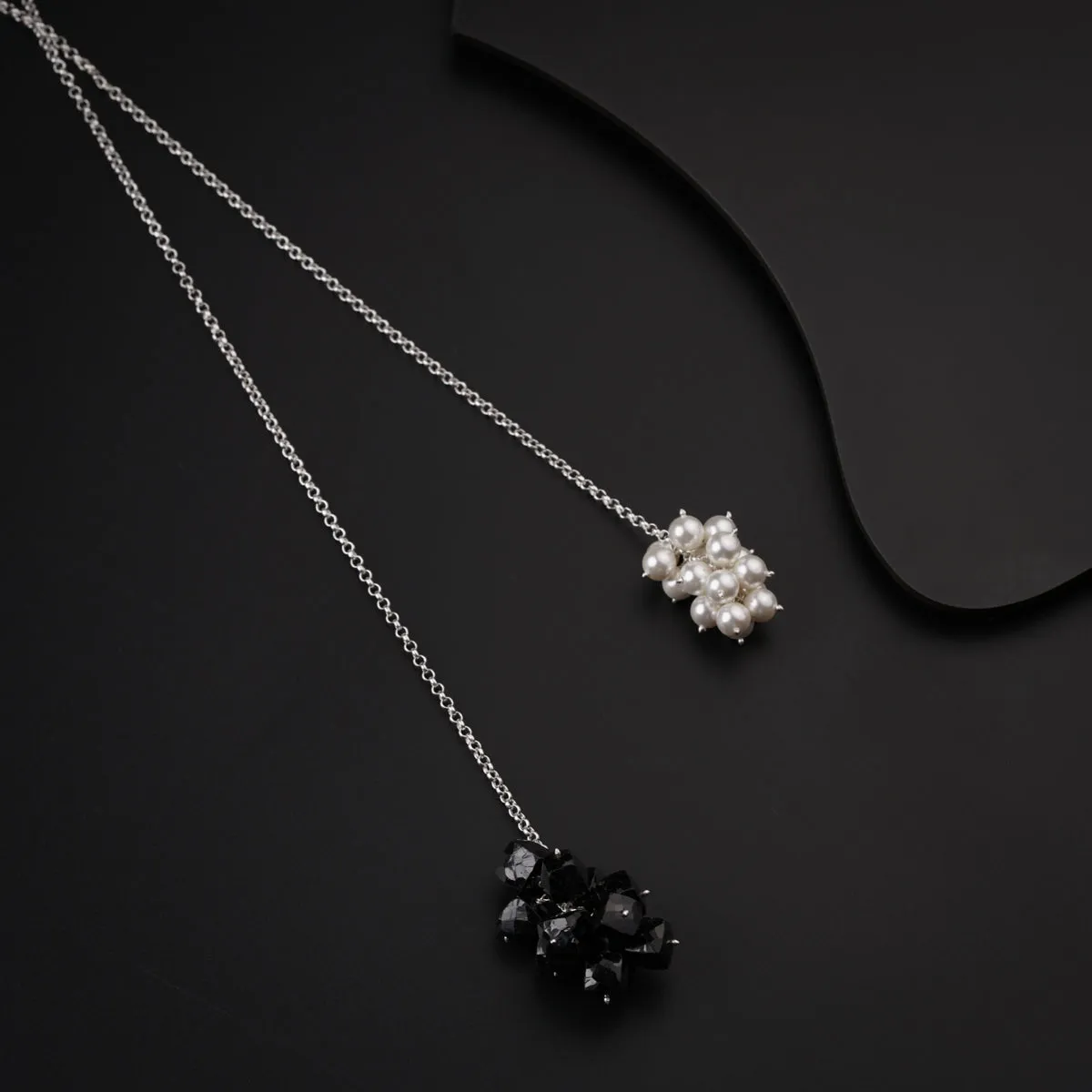 Silver Tie & Wear Necklace with Pearls & Black Onyx
