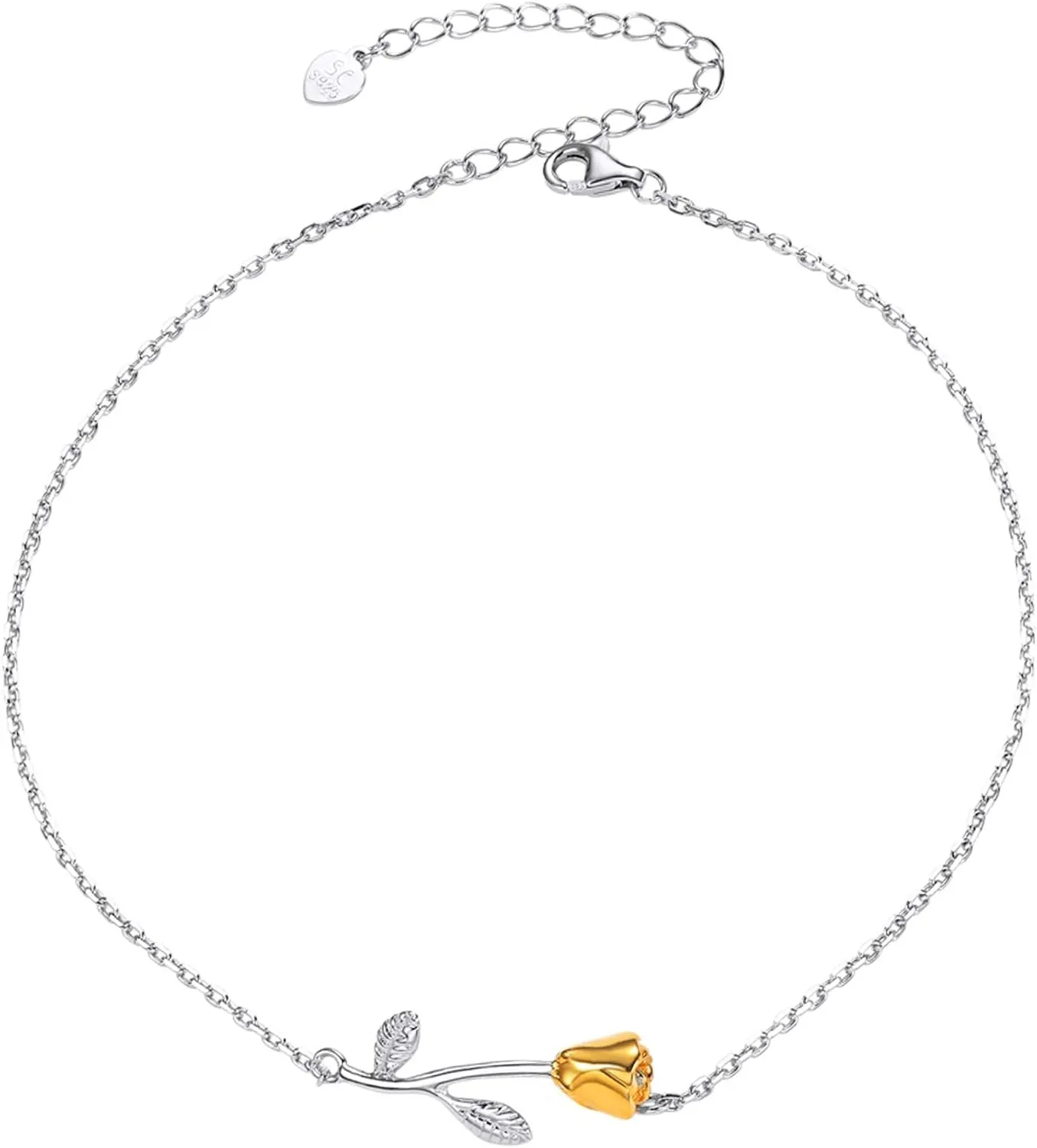 SILVERCUTE Flower/Herringbone Chain/Figaro/Cuban Link/Initial Anklets Sterling Silver Ankle Bracelet Resizable Barefoot Jewelry for Women
