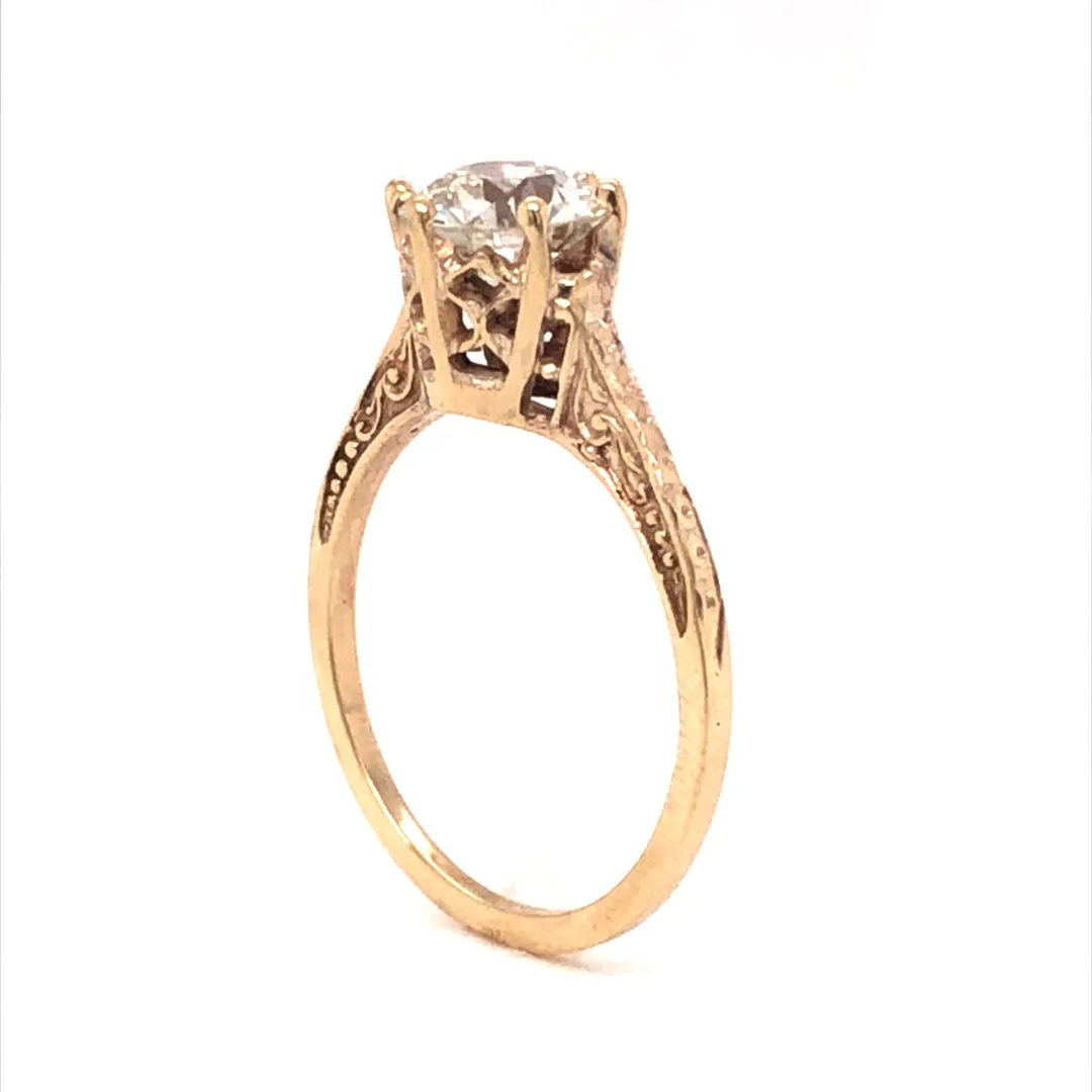 Six Prong Art Deco Diamond Engagement Ring in 10k Yellow Gold