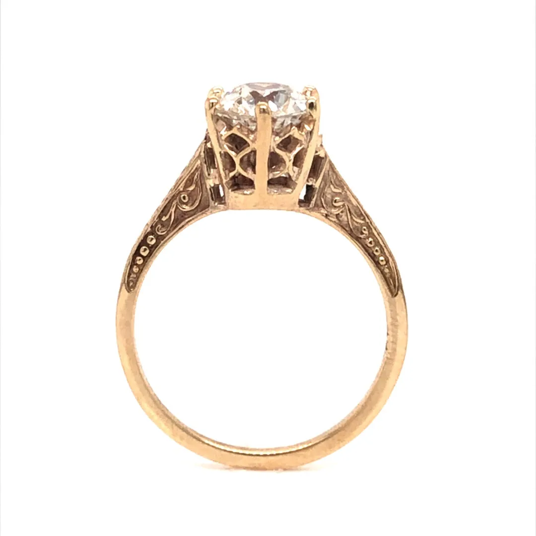 Six Prong Art Deco Diamond Engagement Ring in 10k Yellow Gold