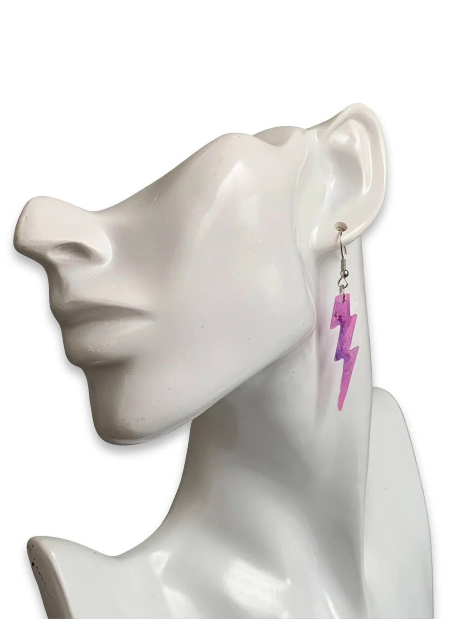 Small Sparkly Purple Pink Galaxy Lightning Bolt Earrings