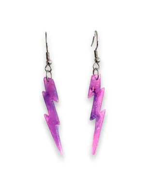 Small Sparkly Purple Pink Galaxy Lightning Bolt Earrings