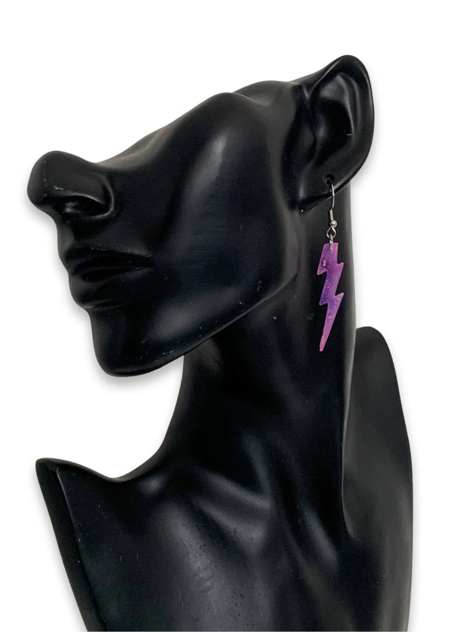 Small Sparkly Purple Pink Galaxy Lightning Bolt Earrings