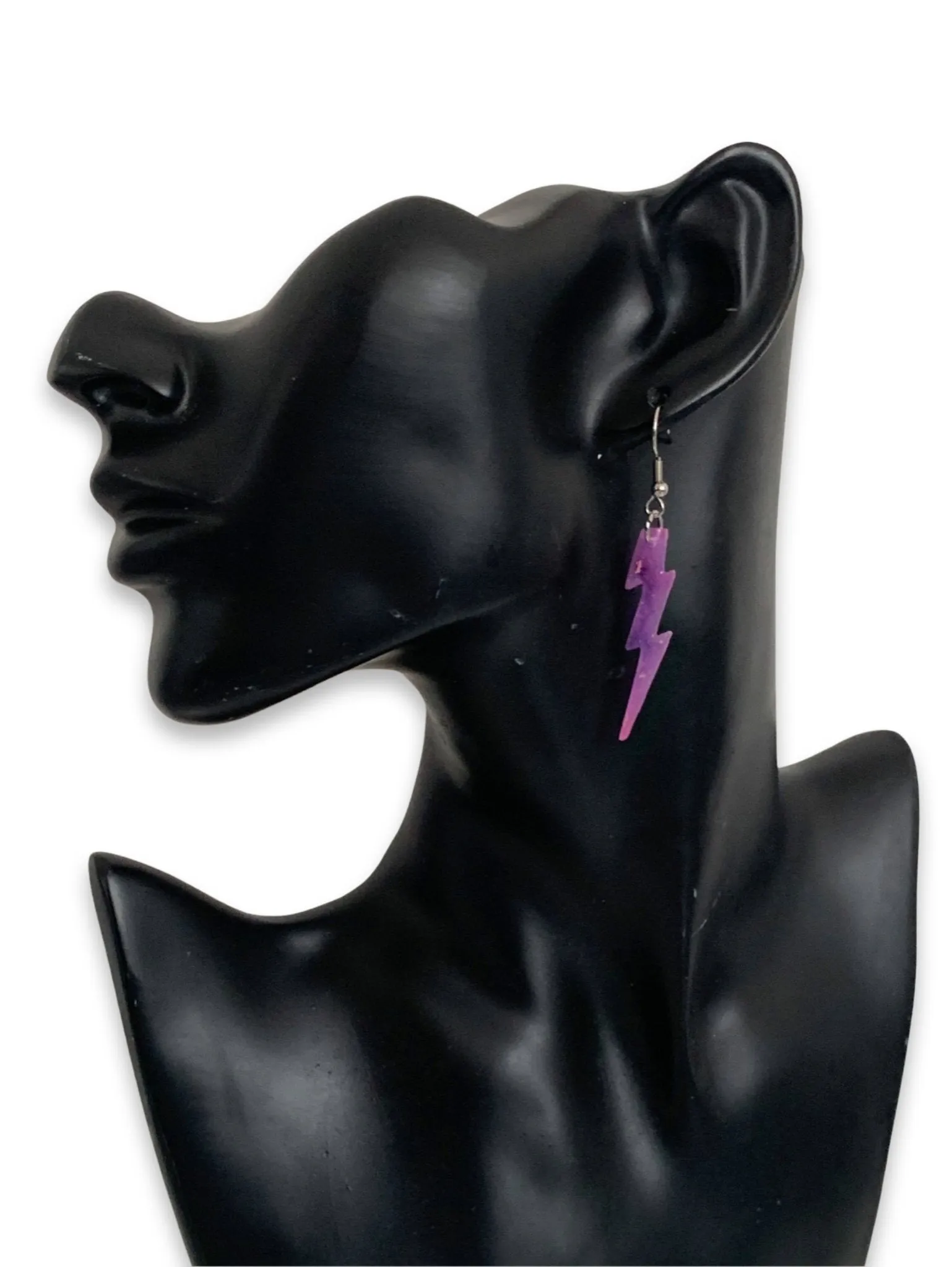 Small Sparkly Purple Pink Galaxy Lightning Bolt Earrings