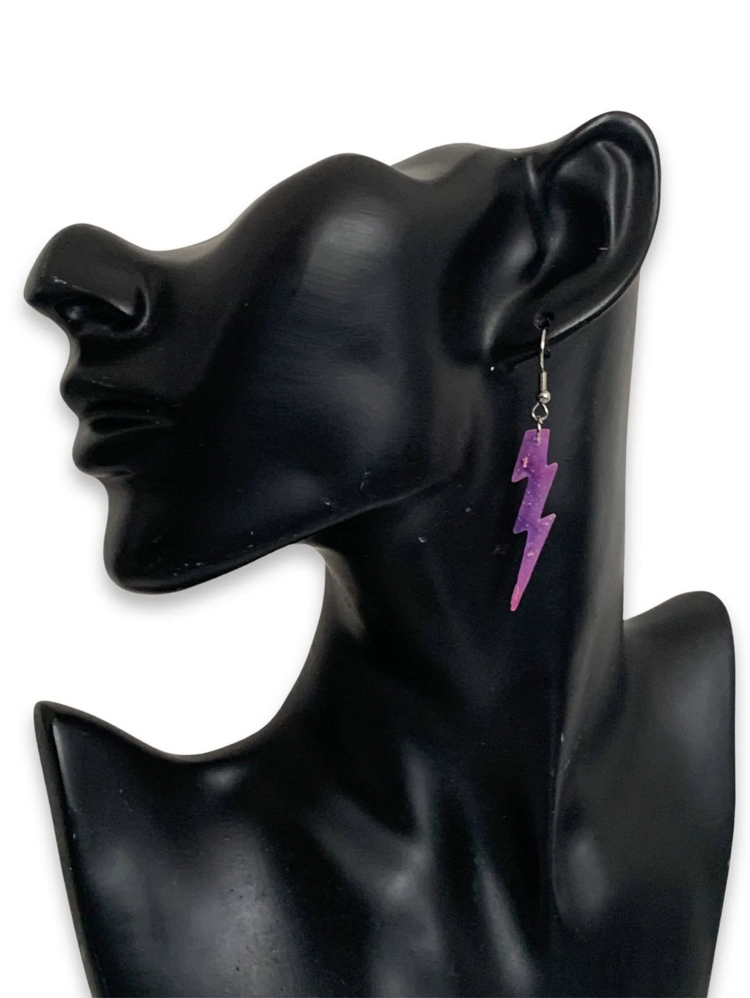 Small Sparkly Purple Pink Galaxy Lightning Bolt Earrings