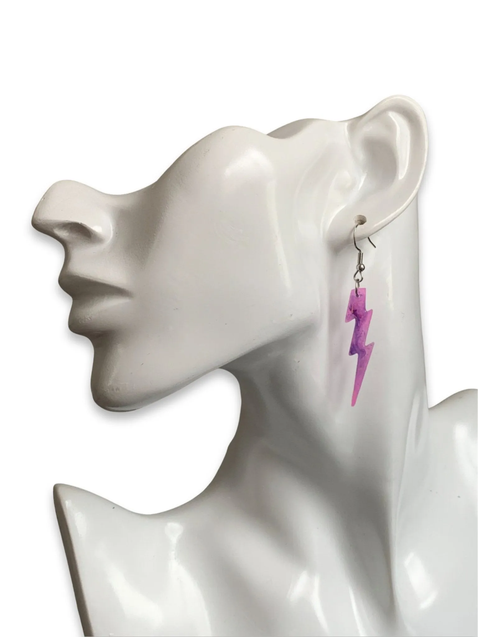 Small Sparkly Purple Pink Galaxy Lightning Bolt Earrings