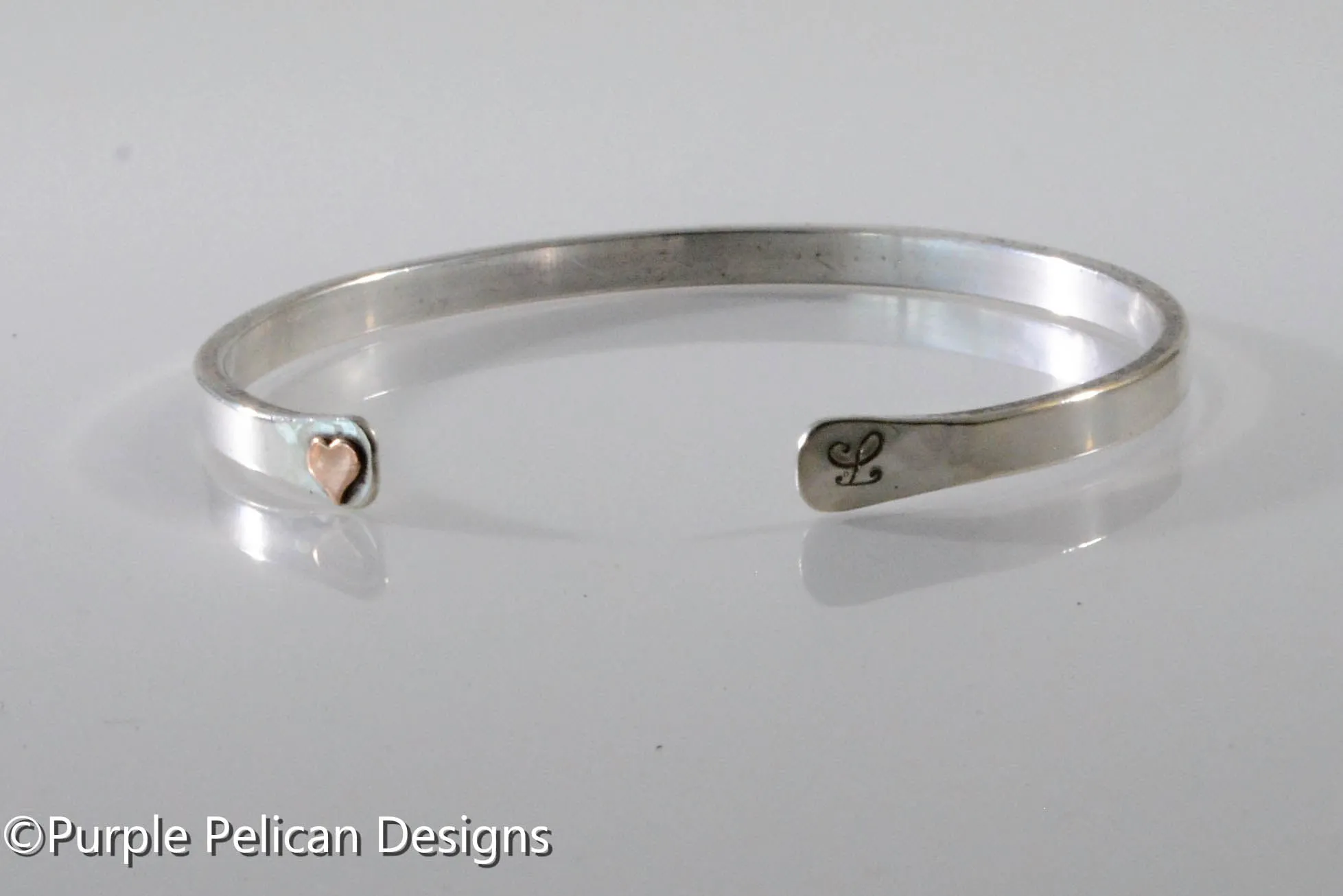 Solid Gold Or Sterling Silver Narrow Reverse Cuff With Tiny Heart