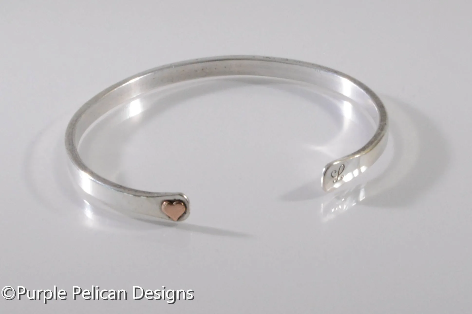 Solid Gold Or Sterling Silver Narrow Reverse Cuff With Tiny Heart