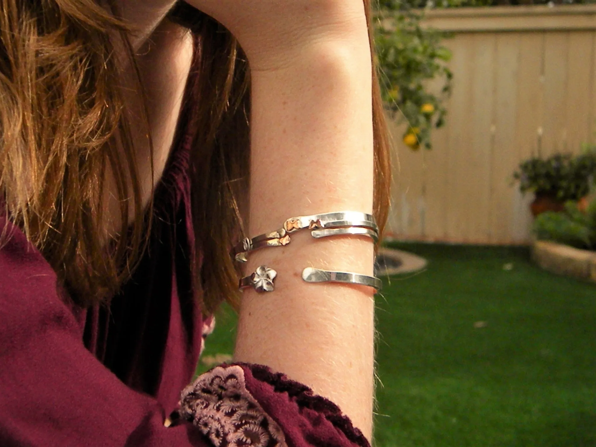 Solid Gold Or Sterling Silver Narrow Reverse Cuff With Tiny Heart