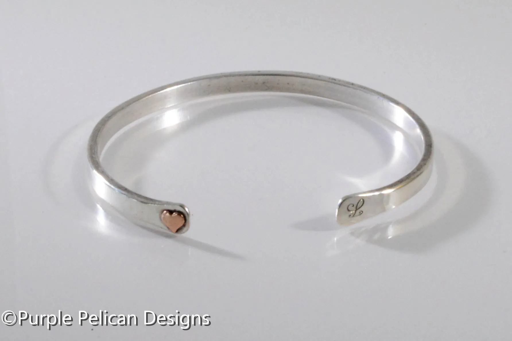 Solid Gold Or Sterling Silver Narrow Reverse Cuff With Tiny Heart