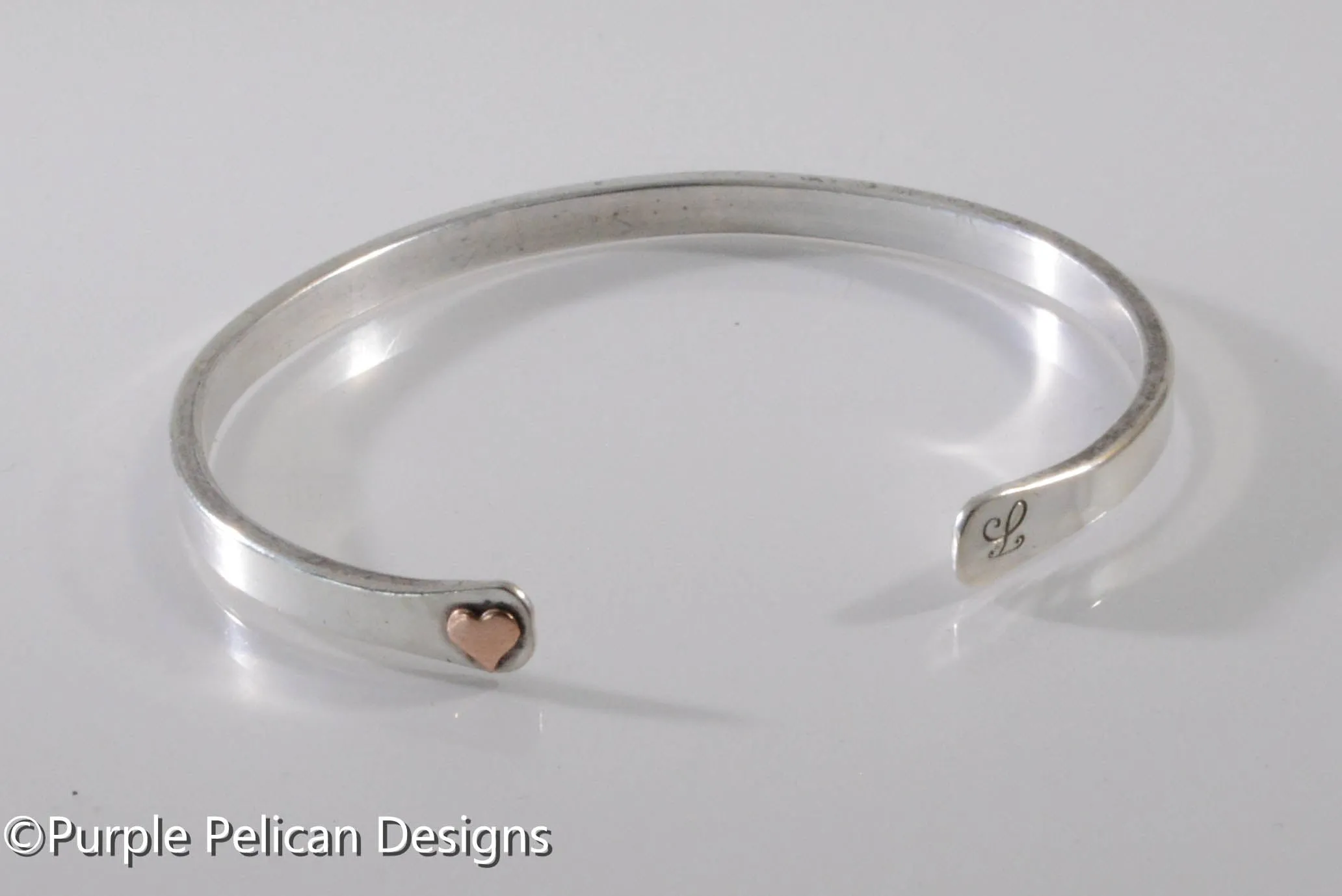 Solid Gold Or Sterling Silver Narrow Reverse Cuff With Tiny Heart