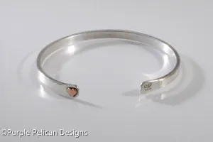 Solid Gold Or Sterling Silver Narrow Reverse Cuff With Tiny Heart