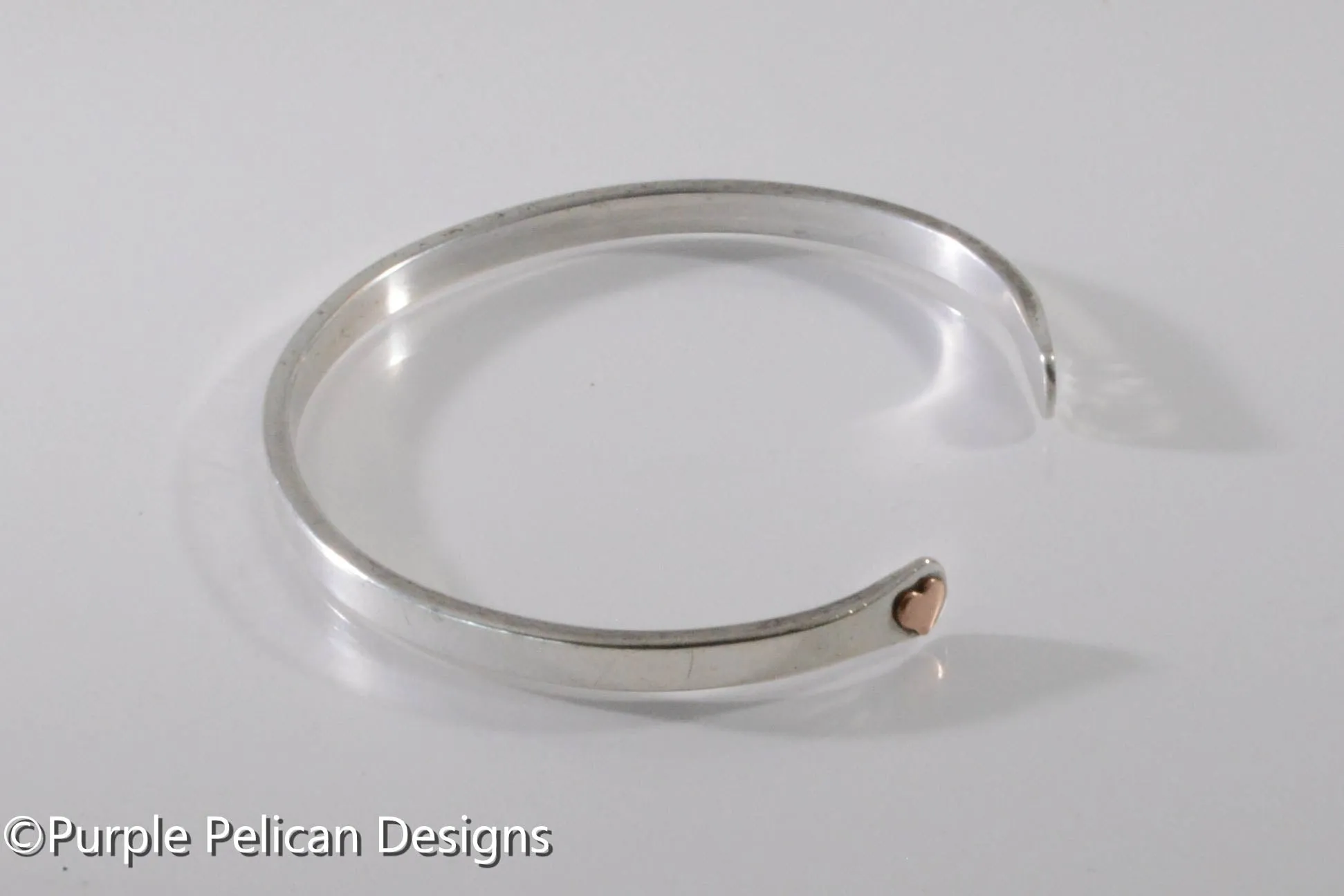 Solid Gold Or Sterling Silver Narrow Reverse Cuff With Tiny Heart