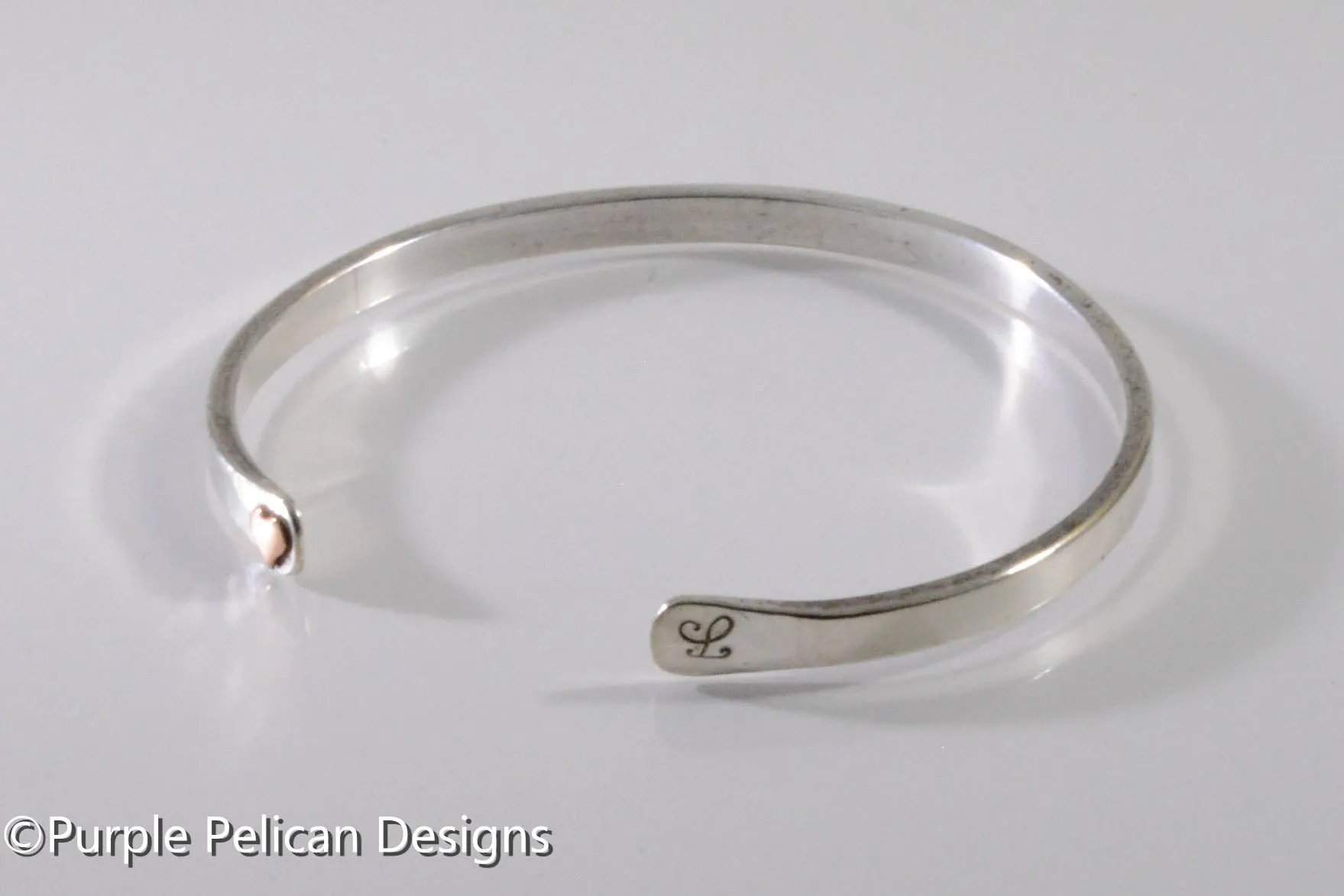 Solid Gold Or Sterling Silver Narrow Reverse Cuff With Tiny Heart