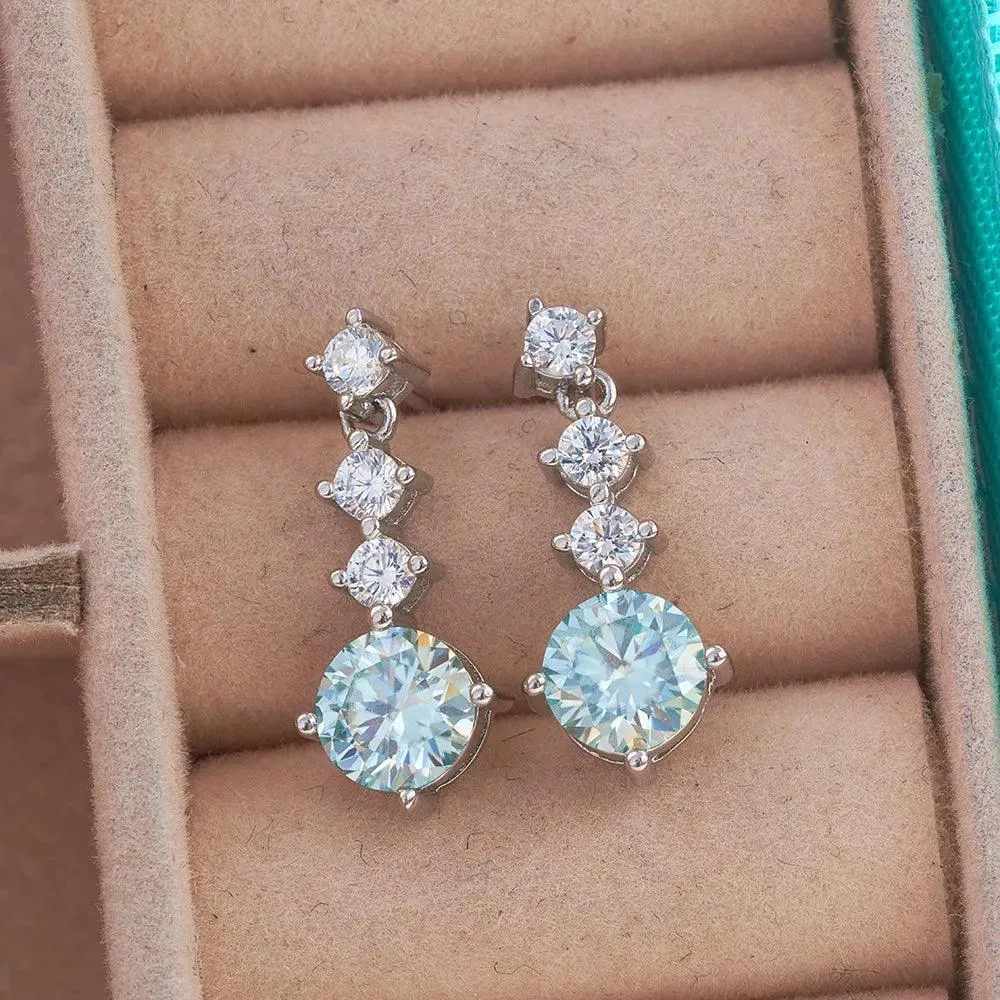 Splendid 1 Carat Blue Color Moissanite Diamonds Drop Earrings Engagement Gift 925 Sterling Silver Fine Jewellery