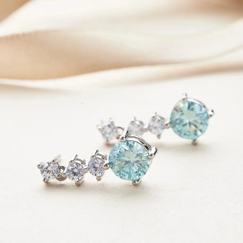 Splendid 1 Carat Blue Color Moissanite Diamonds Drop Earrings Engagement Gift 925 Sterling Silver Fine Jewellery