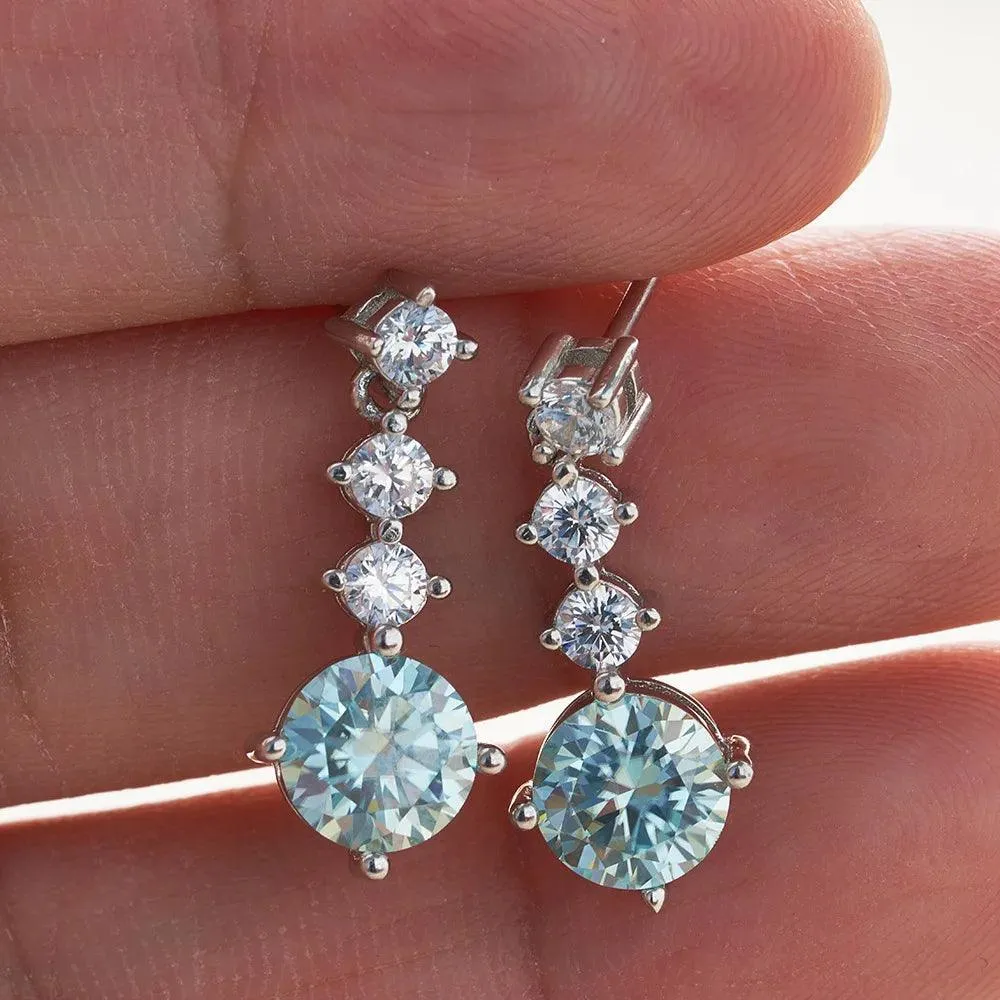 Splendid 1 Carat Blue Color Moissanite Diamonds Drop Earrings Engagement Gift 925 Sterling Silver Fine Jewellery