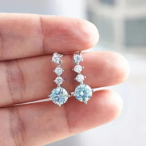 Splendid 1 Carat Blue Color Moissanite Diamonds Drop Earrings Engagement Gift 925 Sterling Silver Fine Jewellery