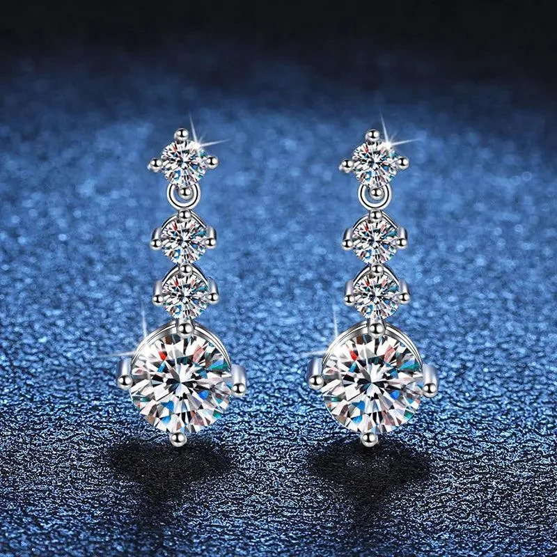 Splendid 1 Carat Blue Color Moissanite Diamonds Drop Earrings Engagement Gift 925 Sterling Silver Fine Jewellery