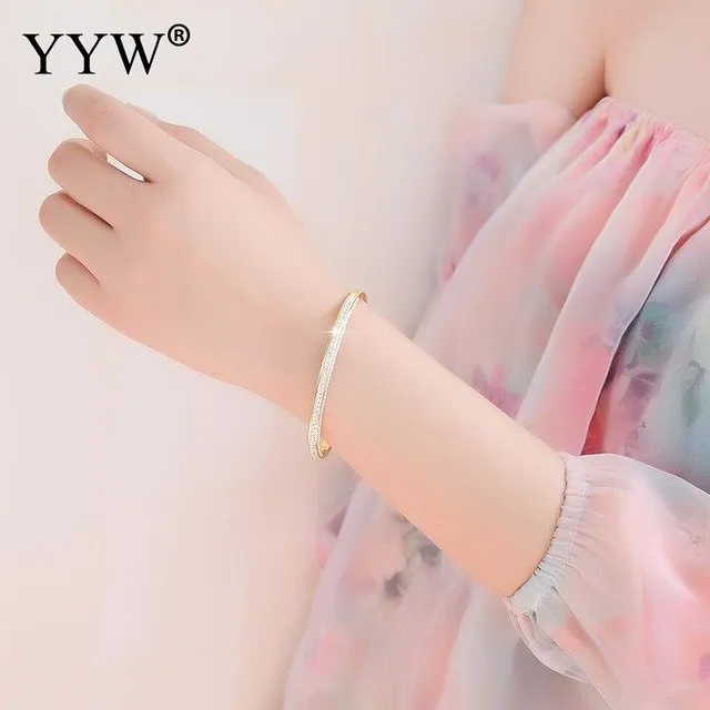 Stainless Steel Bangle New Arrival Rhinestone Crystal Bangle Bracelet Sliver Gold Plate For Women Jewelry Pulseira Masculina