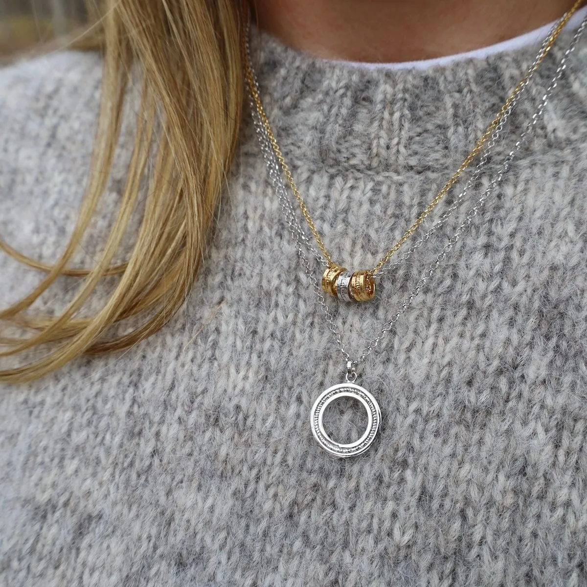 Sterling Silver & Gold Plated Triple Barrel Necklace